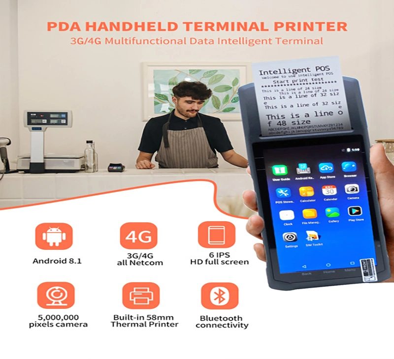 4G WiFi Handheld Mobile Android POS Terminal Point of Sales with Printer