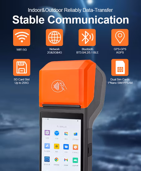 4G WiFi Handheld Mobile Android POS Terminal Point of Sales with Printer